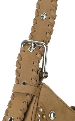 Hobo Brocle Studded Suede Shoulder Bag -Lady Fashion Store osoi brown hobo brocle studded suede shoulder bag 4