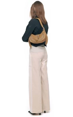 Hobo Brocle Studded Suede Shoulder Bag -Lady Fashion Store osoi brown hobo brocle studded suede shoulder bag 7