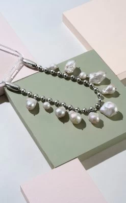 Baroque Pearl Wristlet Phone Case/Cord Set -Lady Fashion Store ossa silver baroque pearl wristlet 3