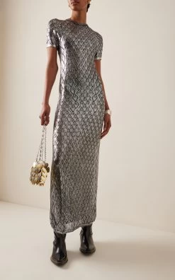 Lady Fashion Store -Lady Fashion Store paco rabanne silver metallic maxi dress 1
