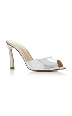 Peep Sparkle Metallic Leather Mules -Lady Fashion Store paul andrew silver peep sparkle 2