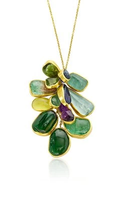 18k Yellow Gold Tourmaline Long Cluster Necklace