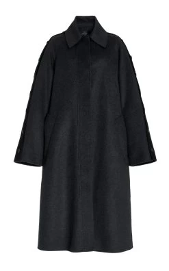 PROENZA SCHOULER Button Arm Recycled Wool Coat -Lady Fashion Store proenza schouler black button arm recycled wool coat 2