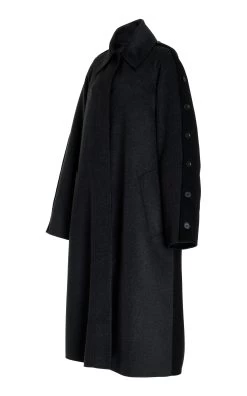 PROENZA SCHOULER Button Arm Recycled Wool Coat -Lady Fashion Store proenza schouler black button arm recycled wool coat 3