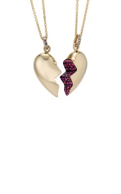 Shared Heart 14K Yellow Gold Ruby, Diamond Necklace Set -Lady Fashion Store rachel quinn gold lux shared heart necklace set 1