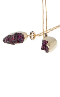 Shared Heart 14K Yellow Gold Ruby, Diamond Necklace Set -Lady Fashion Store rachel quinn gold lux shared heart necklace set 3