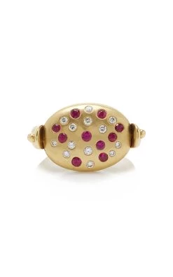 Reversible Pebble 18K Yellow Gold Diamond And Ruby Ring -Lady Fashion Store renato cipullo gold mini reversible pebble ring 2