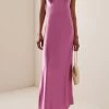Lace-Trimmed Silk Maxi Dress -Lady Fashion Store rodarte pink lace trimmed silk satin maxi dress