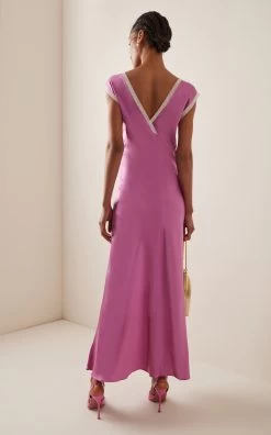 Lace-Trimmed Silk Maxi Dress -Lady Fashion Store rodarte pink lace trimmed silk satin maxi dress 2