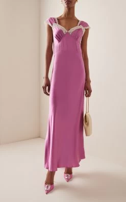 Lace-Trimmed Silk Maxi Dress