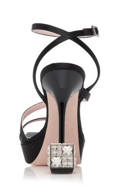 Embellished-Cube Satin Sandals -Lady Fashion Store roger vivier black cube strass heel sandal 120 2