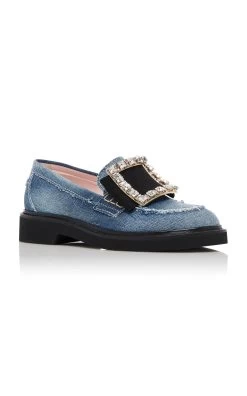 Viv Rangers Buckle Denim Loafers 7 Viv Rangers Buckle Denim Loafers -Lady Fashion Store roger vivier blue viv rangers buckle denim loafers 2