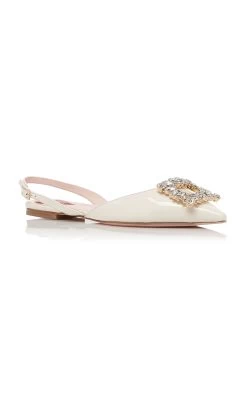 Buckle-Detailed Patent Leather Flats -Lady Fashion Store roger vivier ivory strass buckle sling back bal 05 3