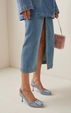Fringed Denim Slingback Pumps -Lady Fashion Store roger vivier medium wash fringed denim slingback pumps 2