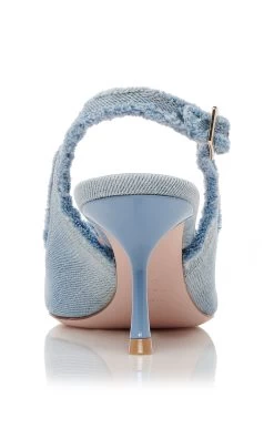 Fringed Denim Slingback Pumps -Lady Fashion Store roger vivier medium wash fringed denim slingback pumps 4