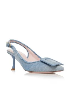 Fringed Denim Slingback Pumps -Lady Fashion Store roger vivier medium wash fringed denim slingback pumps 5