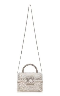 Flower Pearl Jewel Top Handle Bag -Lady Fashion Store roger vivier white flower pearl jewel top handle bag 2