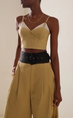 Khaki Layered Cotton-Blend Cropped Top