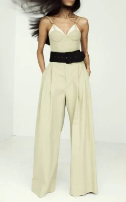 Khaki Layered Cotton-Blend Cropped Top -Lady Fashion Store rosie assoulin neutral khaki cotton blend bralette top 3