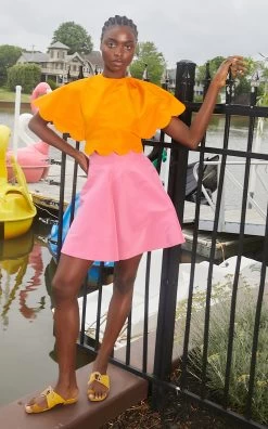 Silk Faille Mini Skirt -Lady Fashion Store rosie assoulin pink silk faille mini skirt 4