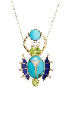 One-of-a-Kind 18K Yellow Gold Turquoise, Peridot Horus Necklace -Lady Fashion Store ruth grieco blue one of a kind 18k yellow gold horus necklace 1