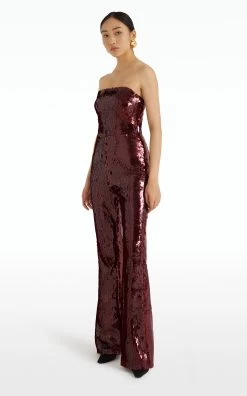 Myrine Sequined Flare-Leg Jumpsuit -Lady Fashion Store safiyaa burgundy myrine sequined flare leg jumpsuit 2