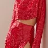 Sequined Cropped Top -Lady Fashion Store sally lapointe red sequined cropped boat neck top