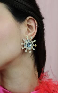 Gatsby 18K White Gold Aquamarine, Opal Snowflake Earrings