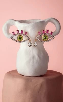 Eye 18K Yellow Gold Multi-Stone Earrings 5 Eye 18K Yellow Gold Multi-Stone Earrings -Lady Fashion Store sauer gold 18k yellow gold eye earrings 1