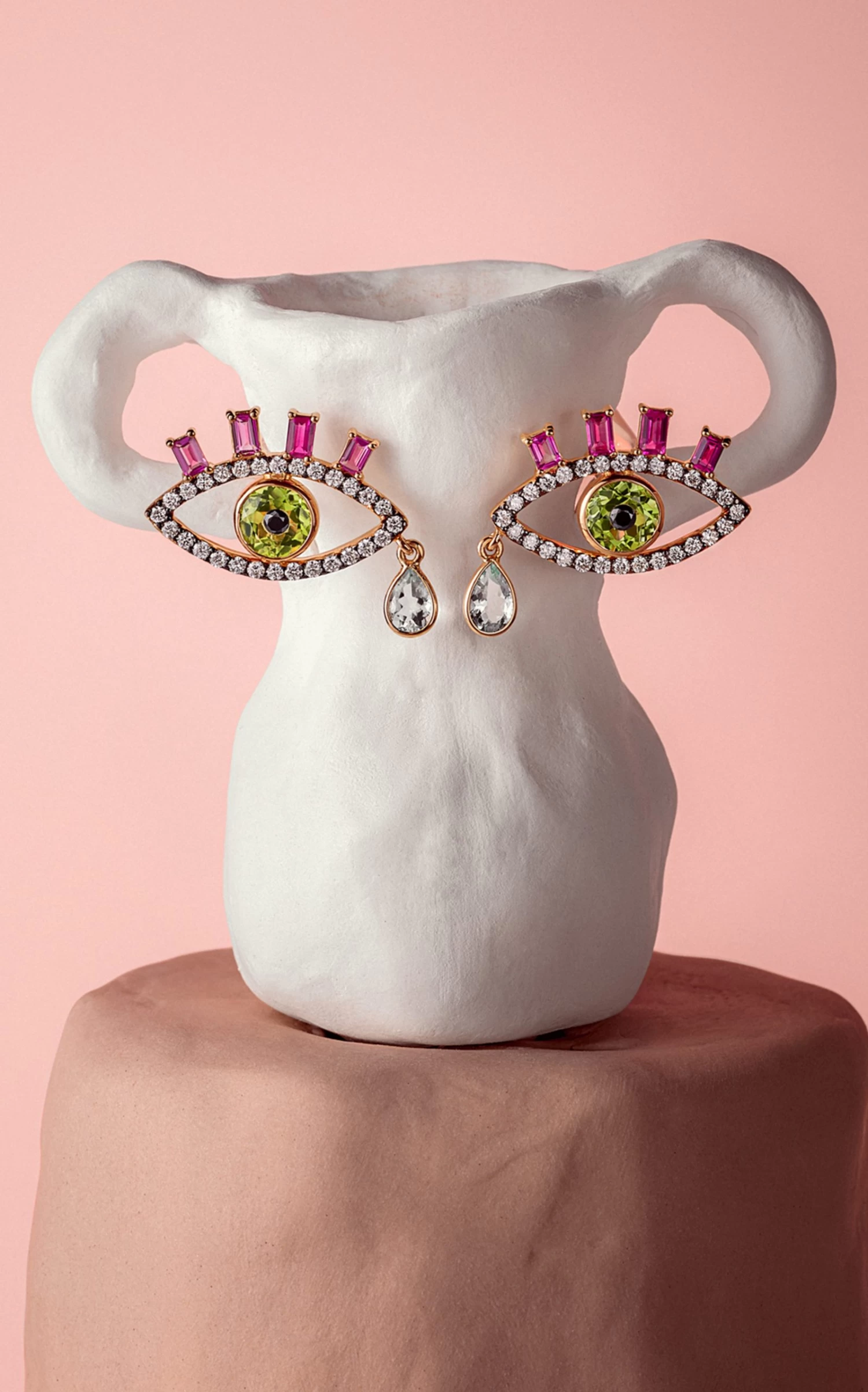 Eye 18K Yellow Gold Multi-Stone Earrings 4 Eye 18K Yellow Gold Multi-Stone Earrings - Image 2