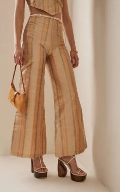 Lady Fashion Store -Lady Fashion Store savannah morrow stripe clover striped silk wide leg pants 1