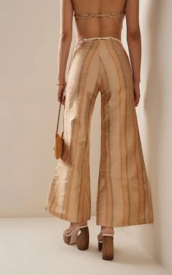 Clover Striped Silk Wide-Leg Pants -Lady Fashion Store savannah morrow stripe clover striped silk wide leg pants 2