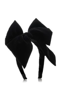 Paloma Bow-Detailed Velvet Headband -Lady Fashion Store sea x paloma vintage black paloma bow detailed velvet headband 3