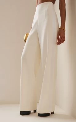 High-Rise Wool-Crepe Trousers -Lady Fashion Store sergio hudson white high wasited pleated trouser 1