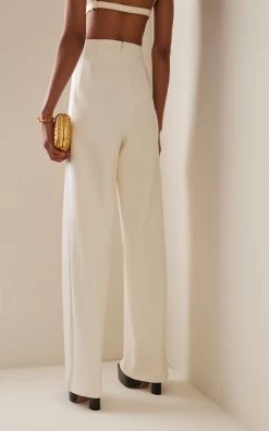 High-Rise Wool-Crepe Trousers -Lady Fashion Store sergio hudson white high wasited pleated trouser 2