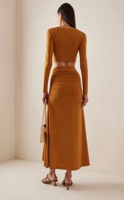 Avah Ruched Two-Piece Set -Lady Fashion Store significant other brown avah set 2