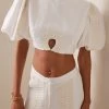Keava Linen-Blend Cropped Top -Lady Fashion Store significant other white keava top