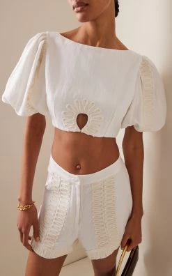 Keava Linen-Blend Cropped Top