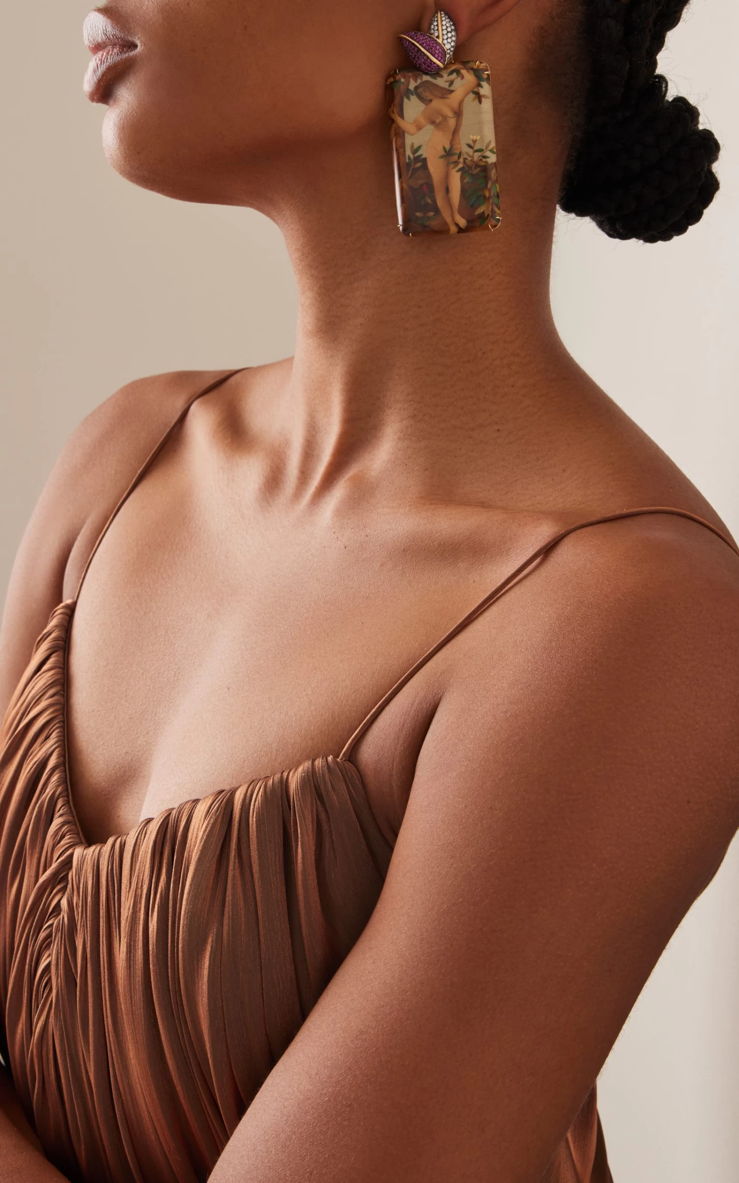 18k Yellow Gold Marquetry Ruby Diamond Earrings 3 18k Yellow Gold Marquetry Ruby Diamond Earrings