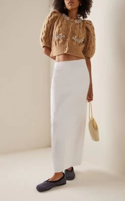 Simone Rocha Puff-Sleeve Embellished Cable-Knit Wool-Blend Cropped Cardigan