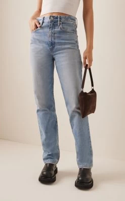London Rigid High-Rise Straight-Leg Jeans 7 London Rigid High-Rise Straight-Leg Jeans -Lady Fashion Store slvrlake light wash london 1
