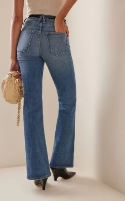 Reese Stretch Mid-Rise Flared-Leg Jeans -Lady Fashion Store slvrlake medium wash reese mid rise flare 2