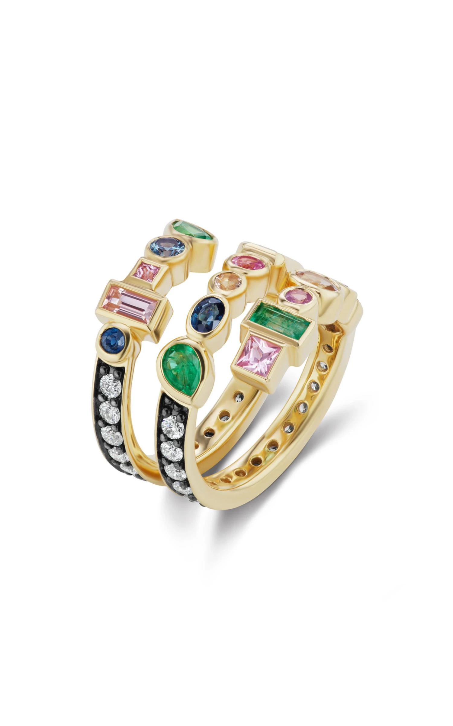 Coil 18K Yellow Gold Diamond, Sapphire, Emerald Ring 3 Coil 18K Yellow Gold Diamond, Sapphire, Emerald Ring