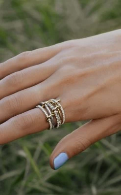 Aquarius 18K Yellow Gold, Sterling Silver Diamond Ring -Lady Fashion Store spinelli kilcollin multi aquarius 18k yellow gold sterling silver diamond ring 2