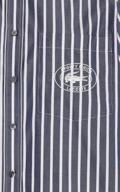 X Lacoste Oversized Striped Cotton-Poplin Shirt -Lady Fashion Store sporty rich stripe striped poplin shirt 3
