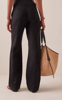 Raw Edge Linen Straight-Leg Pants -Lady Fashion Store st agni black raw edge linen straight leg pants 2 2