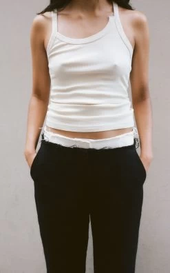 Raw Edge Linen Straight-Leg Pants -Lady Fashion Store st agni black raw edge linen straight leg pants 2 3