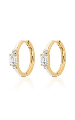 18K Gold Diamond Parameswara Bone White Hoop Earrings