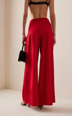 Staud Caleb Crepe Wide-Leg Pants -Lady Fashion Store staud red caleb pant 2