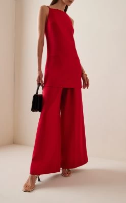 Staud Caleb Crepe Wide-Leg Pants